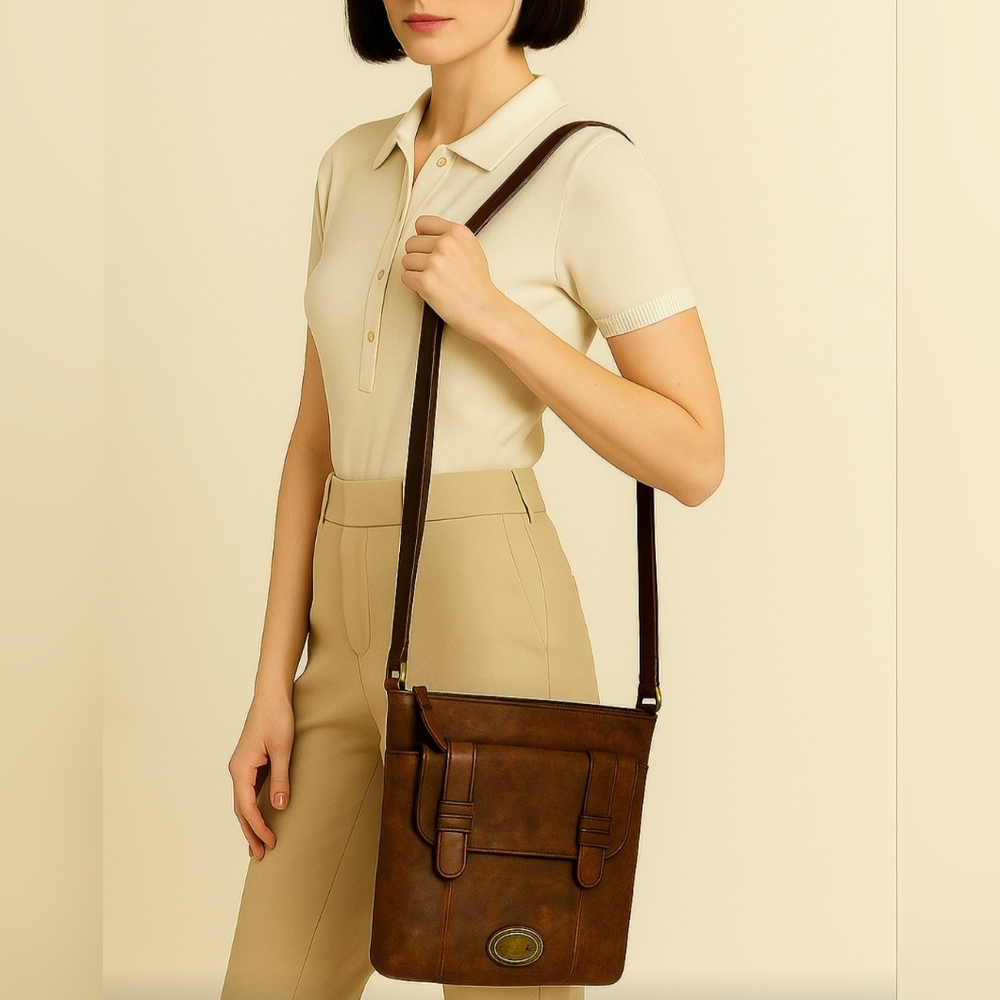 FOSSIL Women's XBody Bag. Saddle Brown LEATHER.